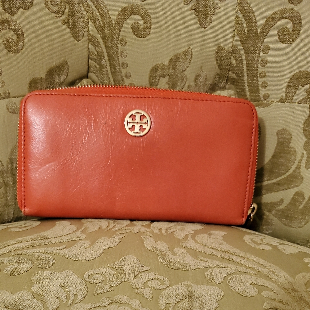 Tory Burch Wallet Orange with Gold Hardware